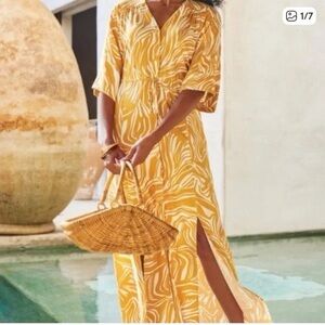 Soft Surroundings yellow‎ zebra print midi shirt dress size small